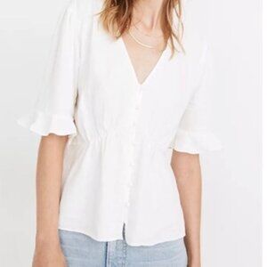 Madewell Linen-Blend Journal Keyhole-Sleeve Top Size 8